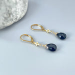 Dainty Crystal and Black Onyx earrings dangle, Sterling Silver