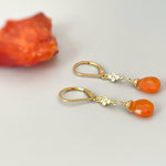 Carnelian earrings dangle, 14k gold, Sterling Silver, Crystal boho jewelry