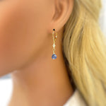 Unique Blue Kyanite earrings dangle, Sterling Silver Crystal