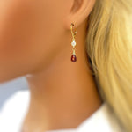 Dainty Crystal and Garnet Earrings dangle Gold
