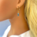 Swiss Blue Topaz earrings dangle, solid 14k Gold, silver, rose gold
