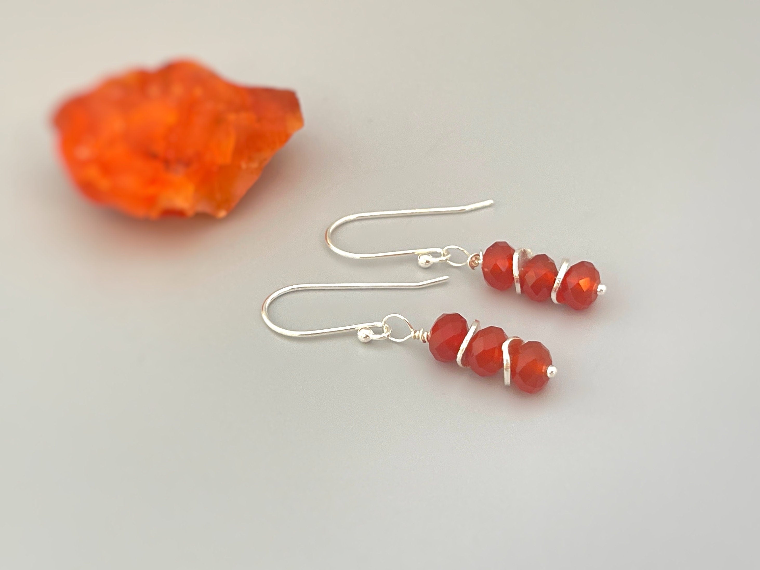 Carnelian Earrings dangle, 14k gold, sterling silver boho dangly orange red gemstone lightweight everyday jewelry for women July Birthstone