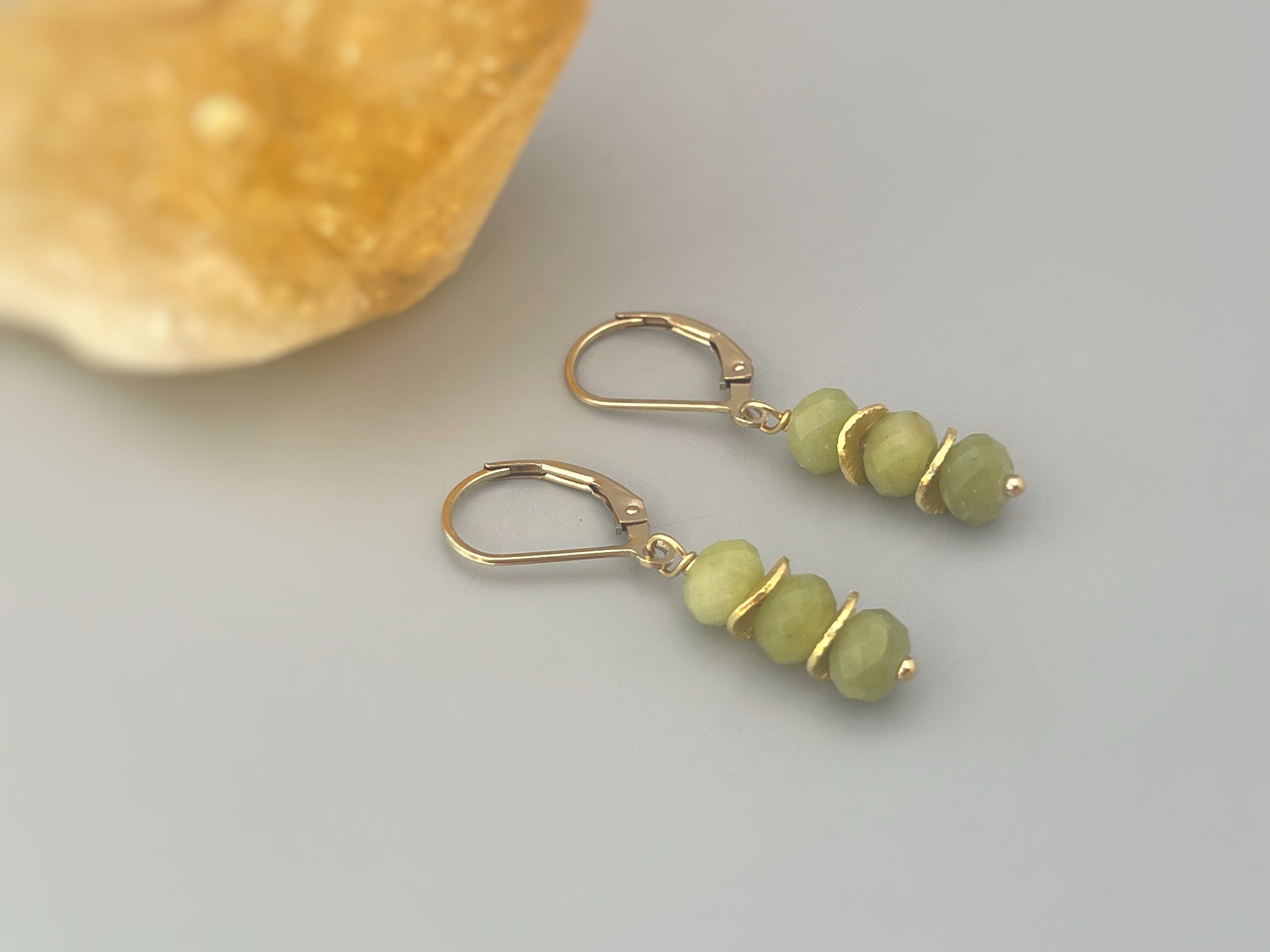 Jade Earrings dangle, Rose Gold gold, sterling silver, 14k Gold boho dangly lime green gemstone lightweight everyday jewelry for women