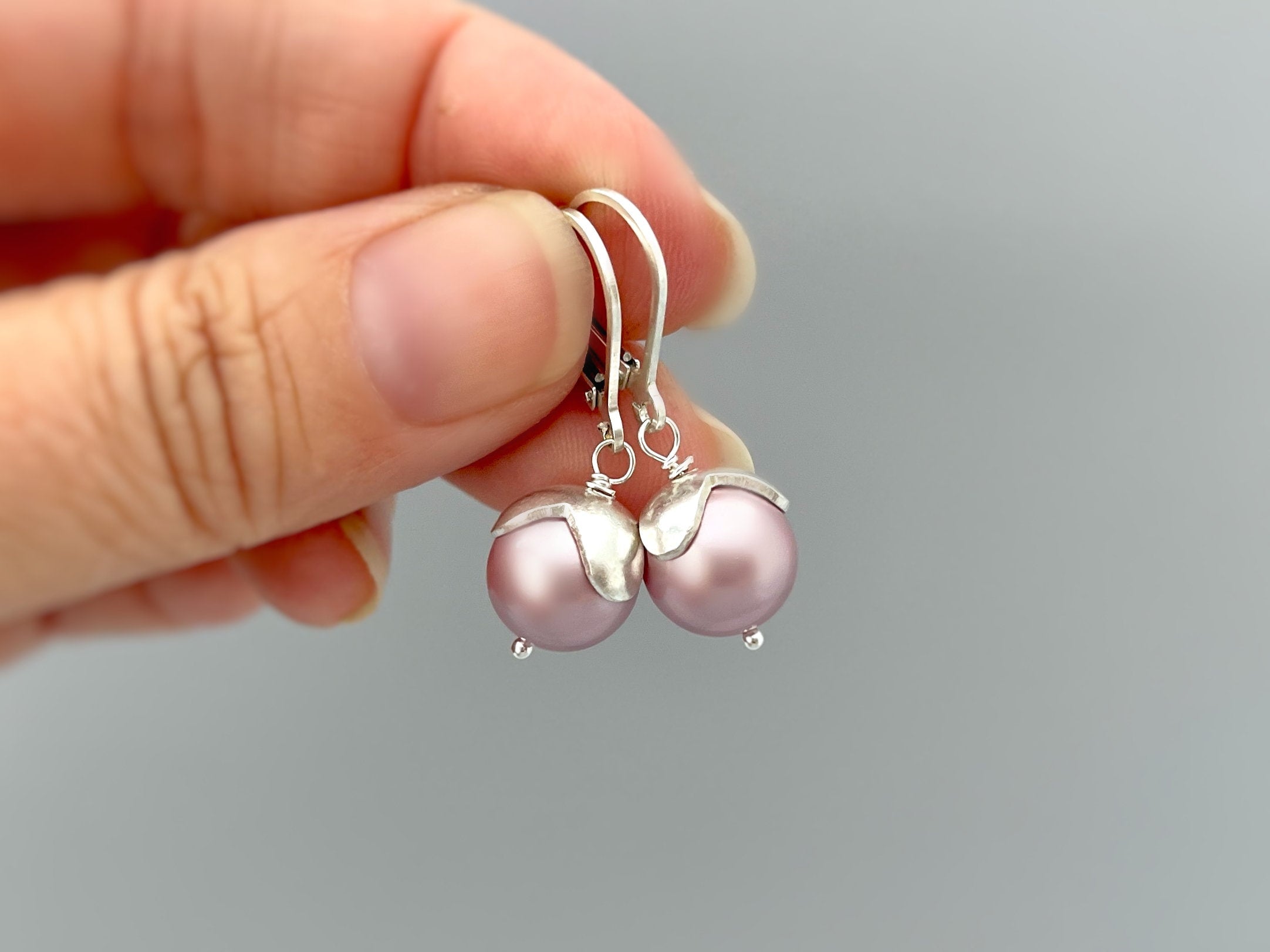Pea Pod Pearl Earrings Dangle Sterling Silver