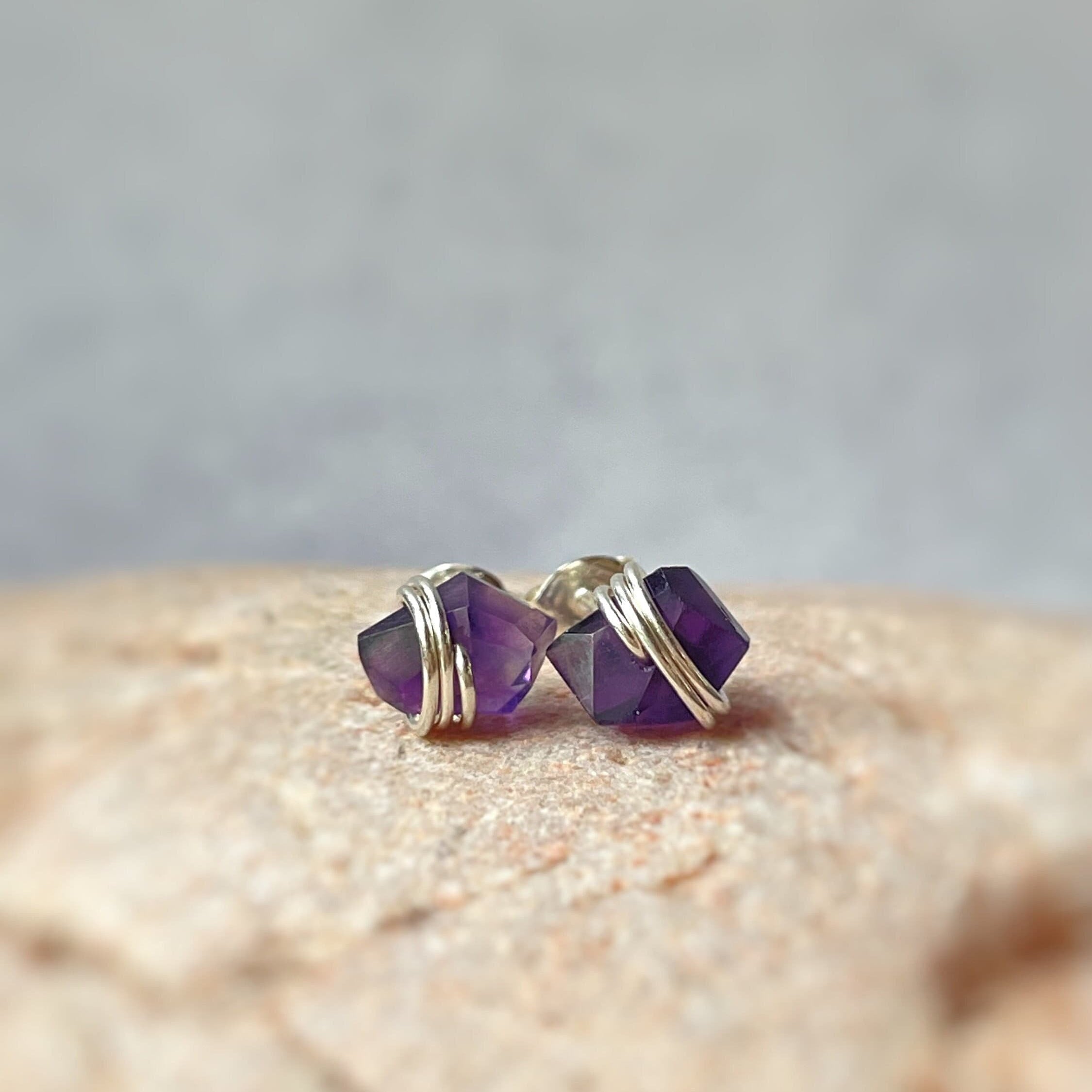 Raw Amethyst Stud Earrings Sterling Silver