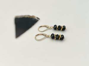 Black Tourmaline Earrings dangle, 14k gold, sterling silver boho dangly black gemstone lightweight everyday jewelry for women Birthstone
