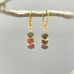 Watermelon Tourmaline Earrings dangle, 14k gold boho gemstone jewelry