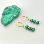 Lightweight Malachite earrings dangle gold