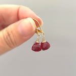 Ruby Red Gemstone Earrings dangle 14k gold, Sterling Silver, Rose Gold Dainty tear drop Quartz crystal dangly Handmade Birthstone Jewelry