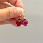 Ruby Red Clover Earrings 14k Gold, Sterling Silver dangle drop Silver Unique Customizable Handmade Gemstone jewelry for women