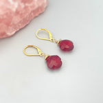 Ruby Red Clover Earrings 14k Gold, Sterling Silver dangle drop Silver Unique Customizable Handmade Gemstone jewelry for women