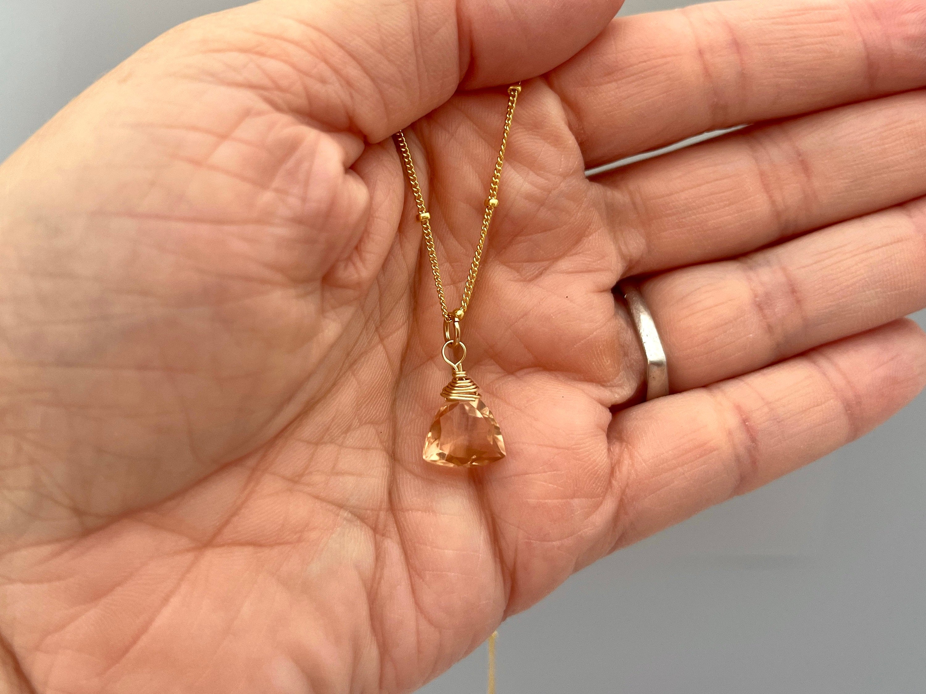 Morganite Necklace Rose Gold Handmade gemstone pendant Sterling Silver, 14k Gold peach blush pink quartz Jewelry crystal necklace for women