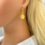 Sunflower Earrings dangle Gold Boho dangling flower earrings for women lightweight unique floral Summer Sunflower jewelry for wedding