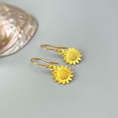 Sunflower Earrings dangle Gold Boho dangling flower earrings for women lightweight unique floral Summer Sunflower jewelry for wedding