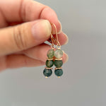 Dangly Moss Agate Earrings in Sterling Silver, gold rose gold