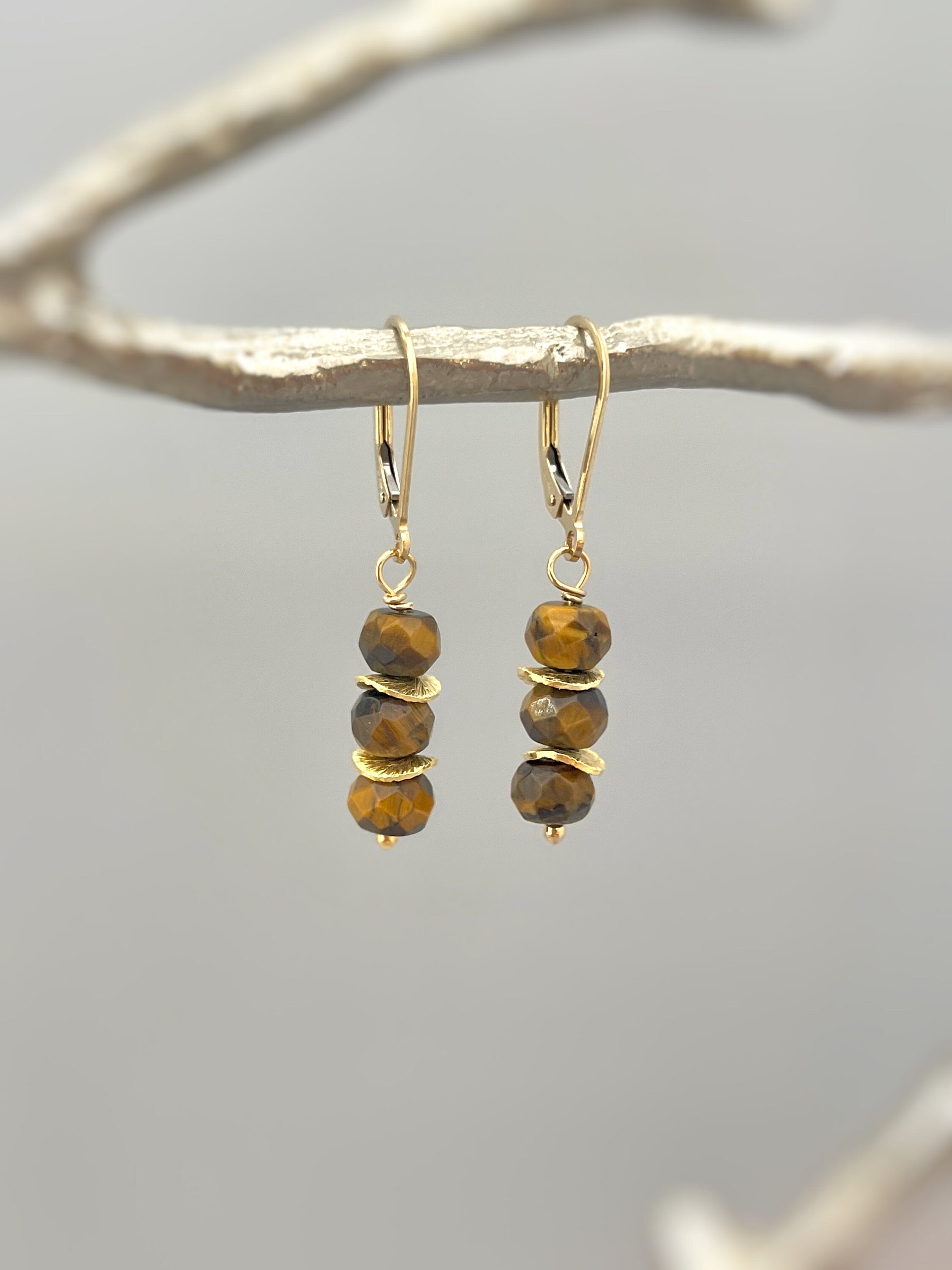 Tigers Eye Earrings dangle, 14k gold, sterling silver