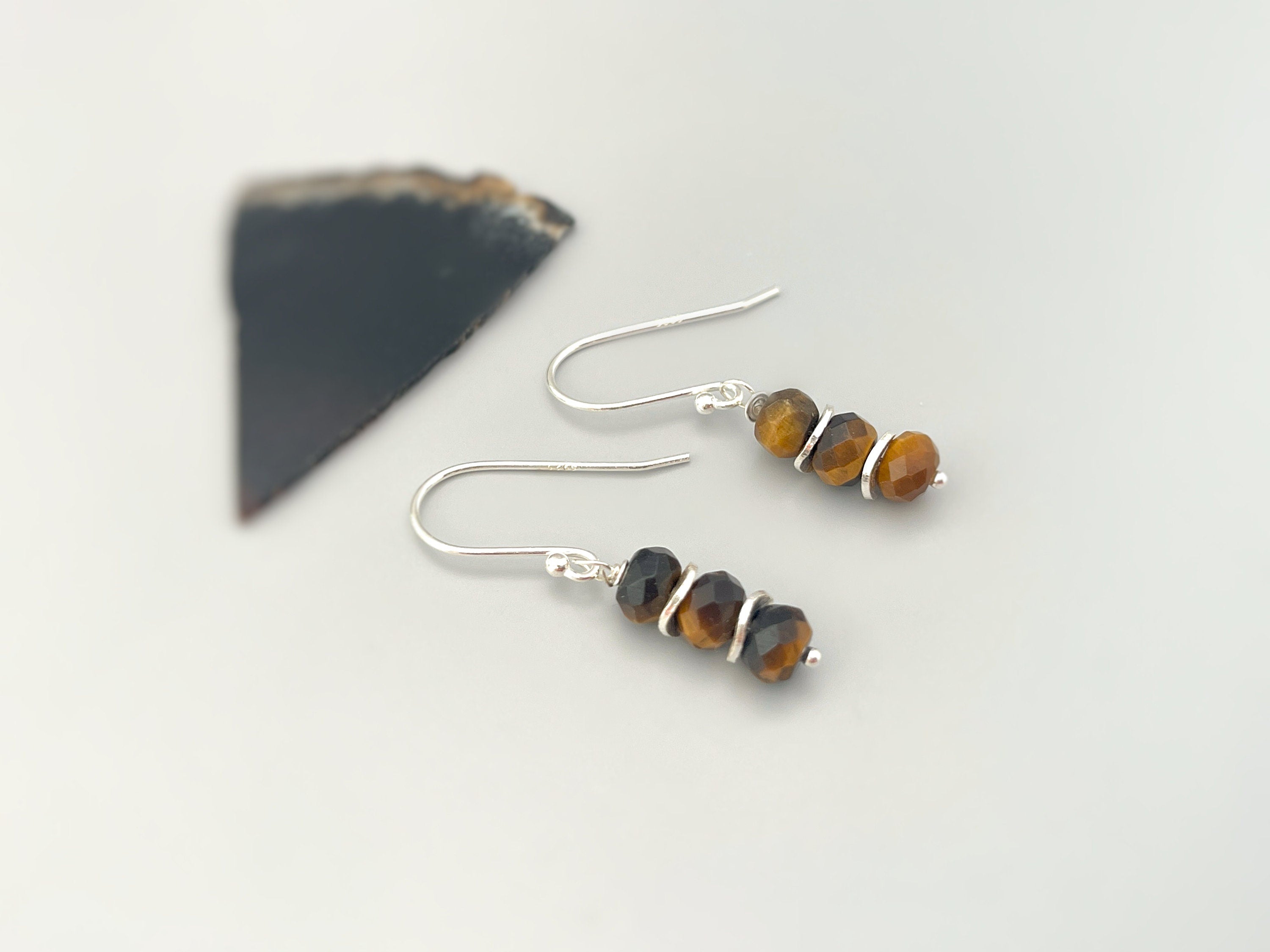 Tigers Eye Earrings dangle, 14k gold, sterling silver