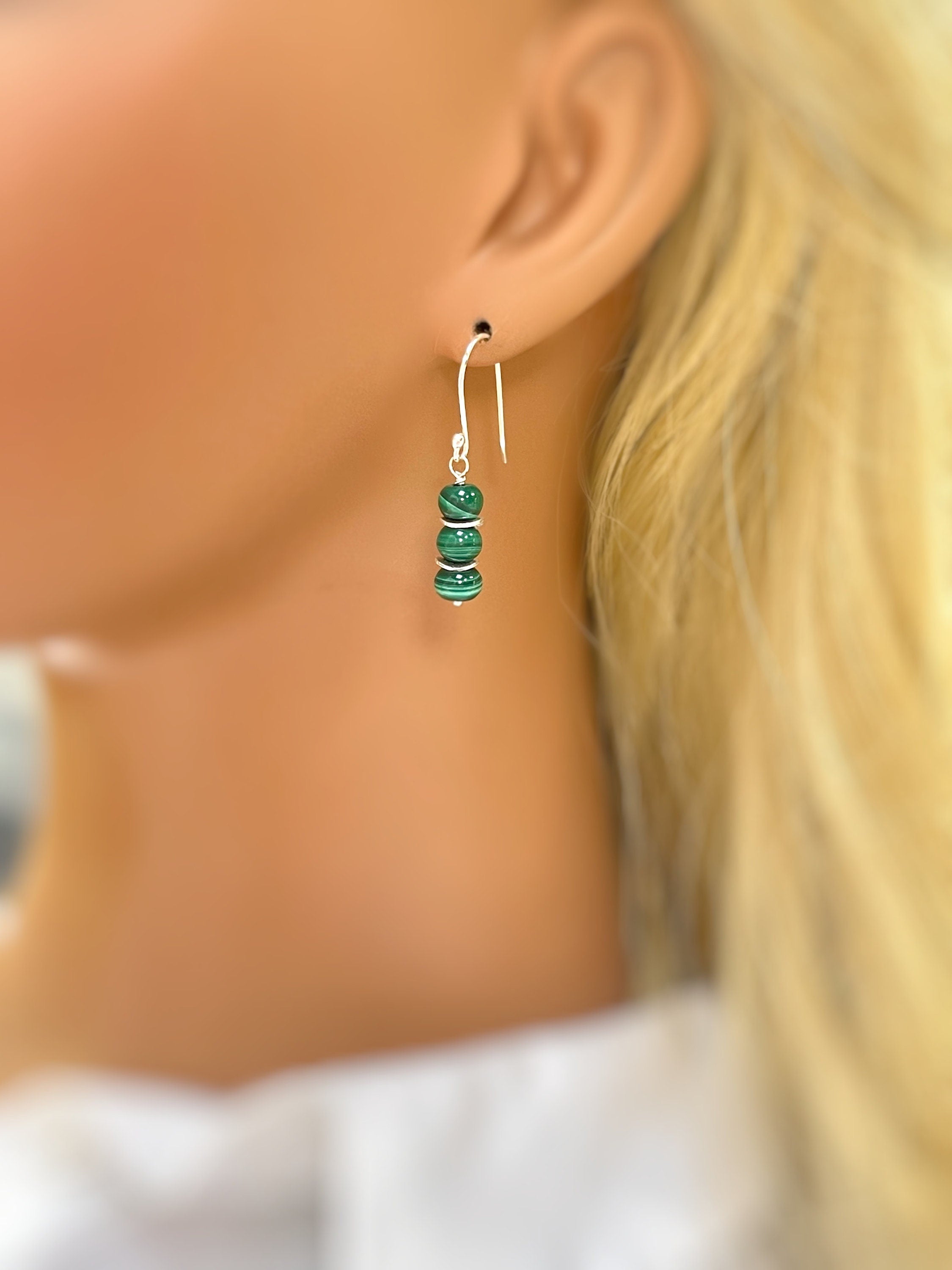 Lightweight Malachite earrings dangle gold