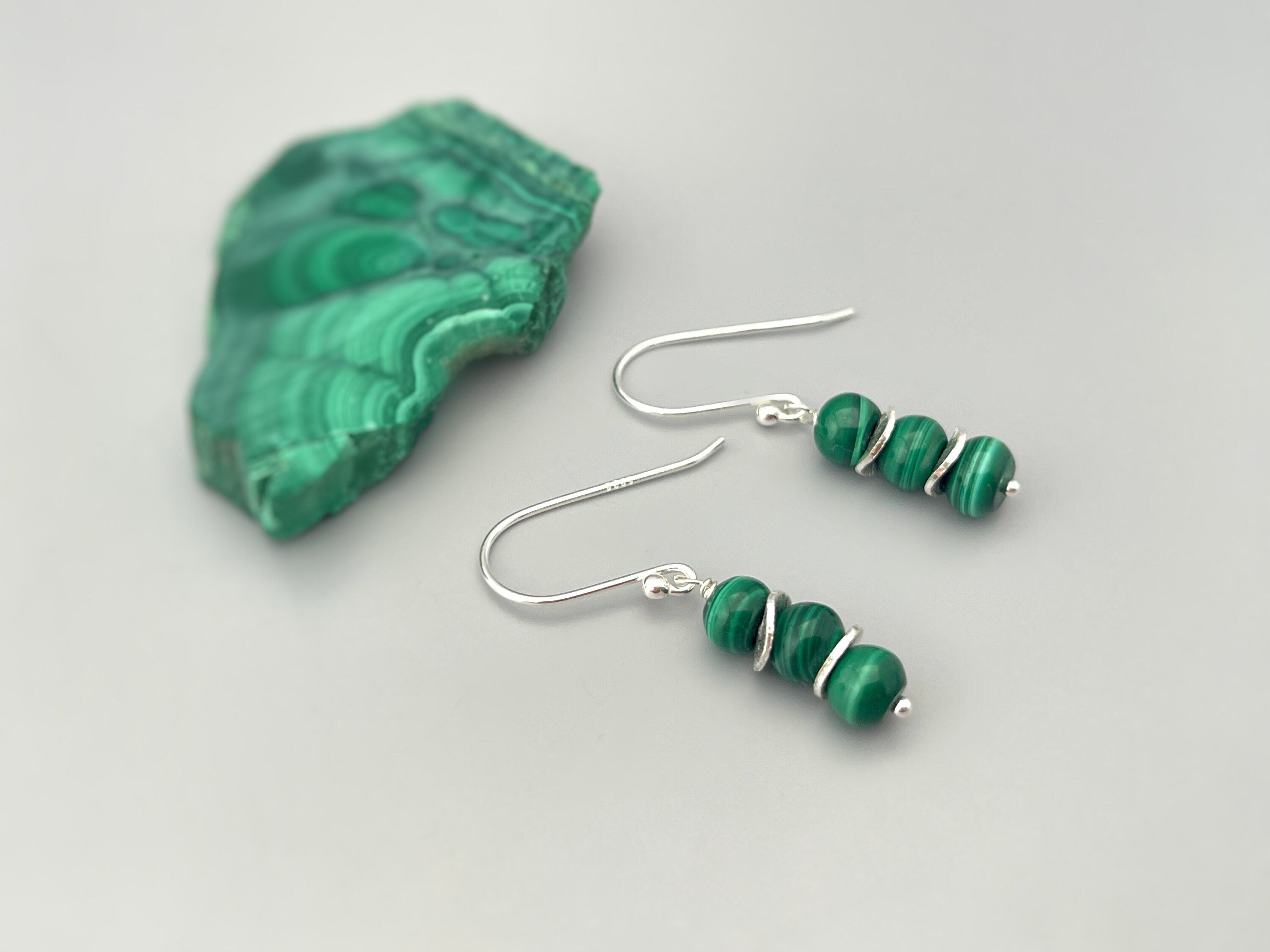 Leightweight Malachite earrings dangle Sterling Silver