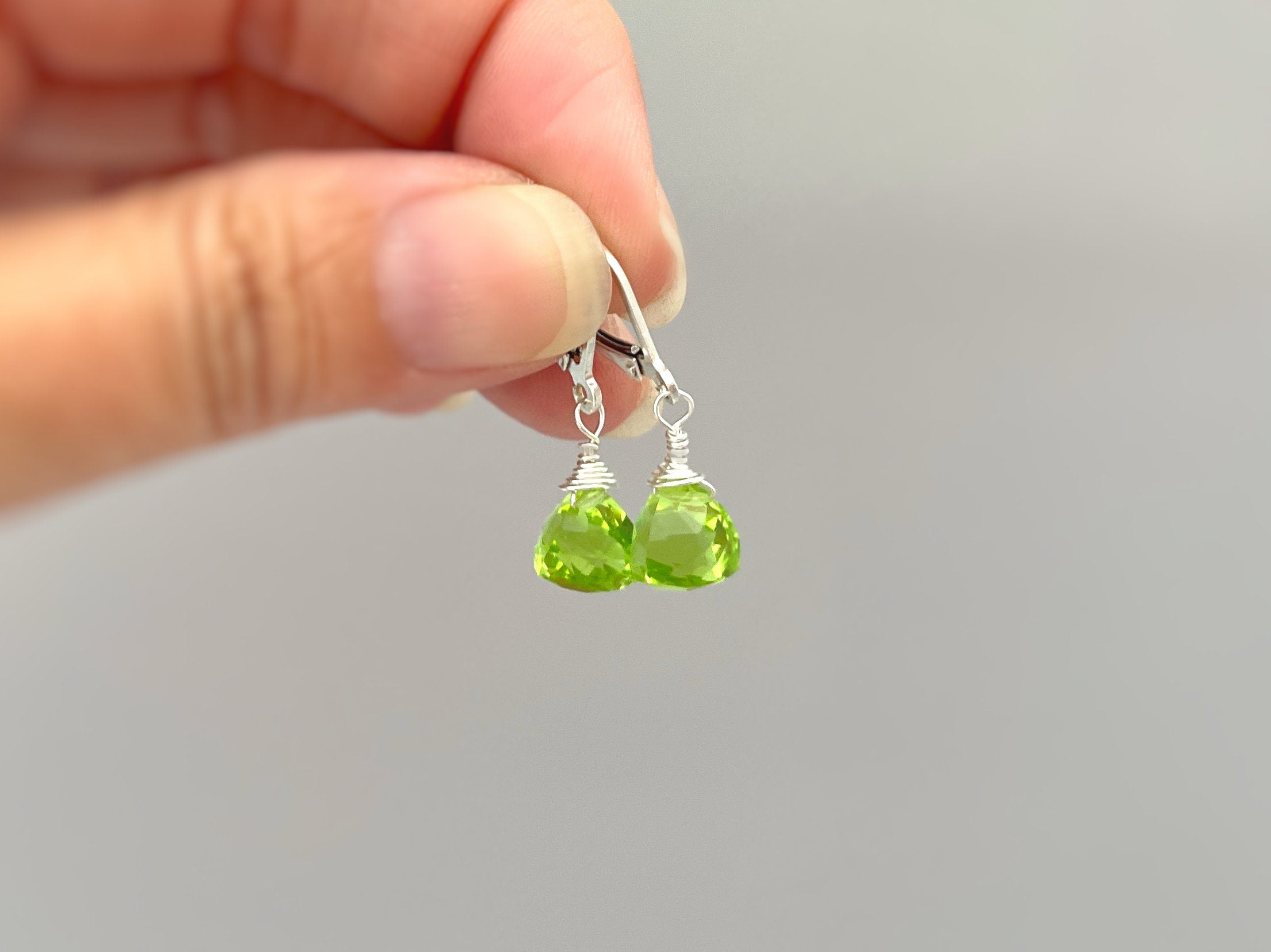 Peridot Green Gemstone Earrings dangle Sterling Silver 14k gold Rose Gold Dainty tear drop Quartz crystal dangly Handmade Birthstone Jewelry