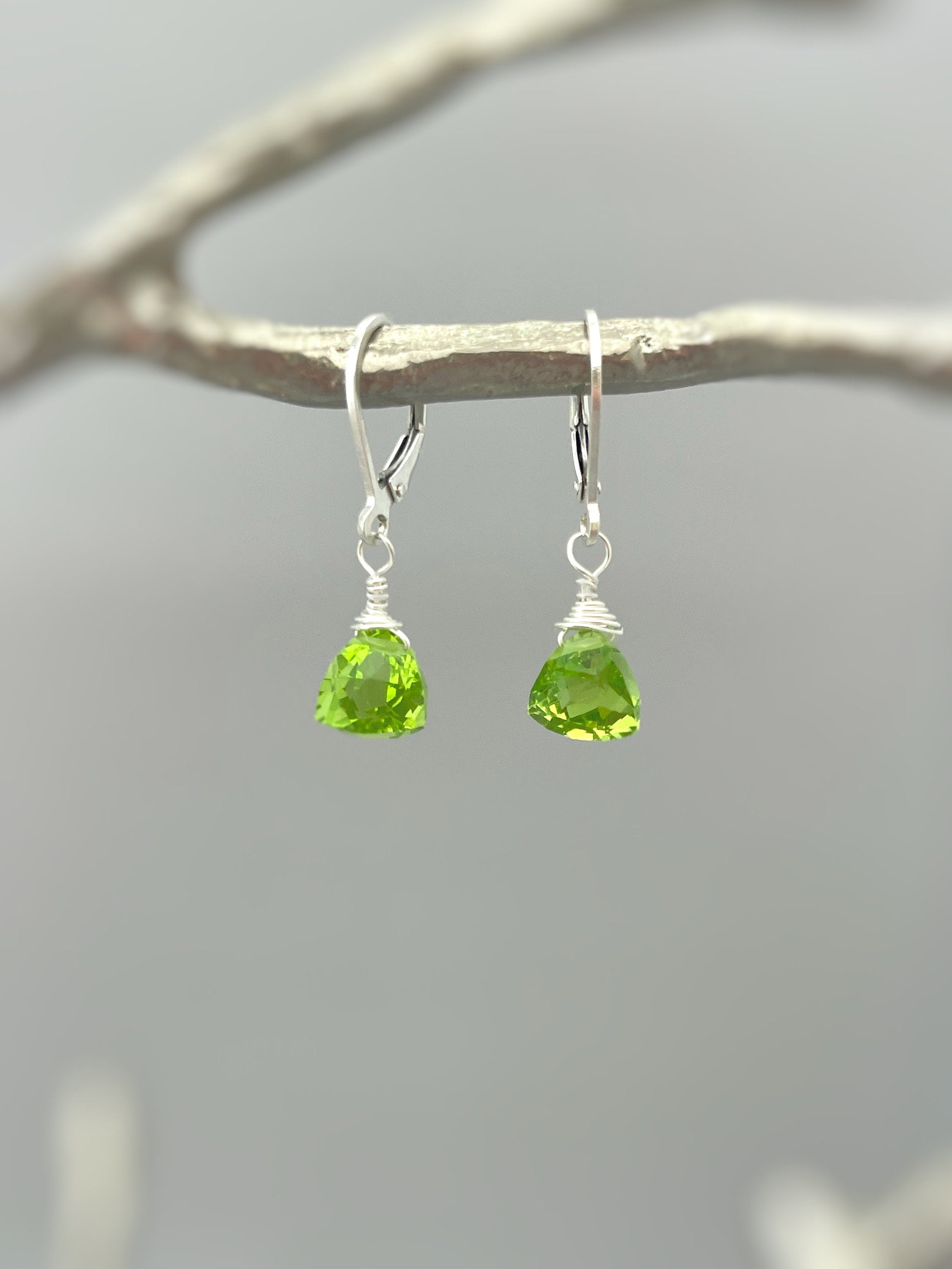 Peridot Green Gemstone Earrings dangle Sterling Silver 14k gold Rose Gold Dainty tear drop Quartz crystal dangly Handmade Birthstone Jewelry