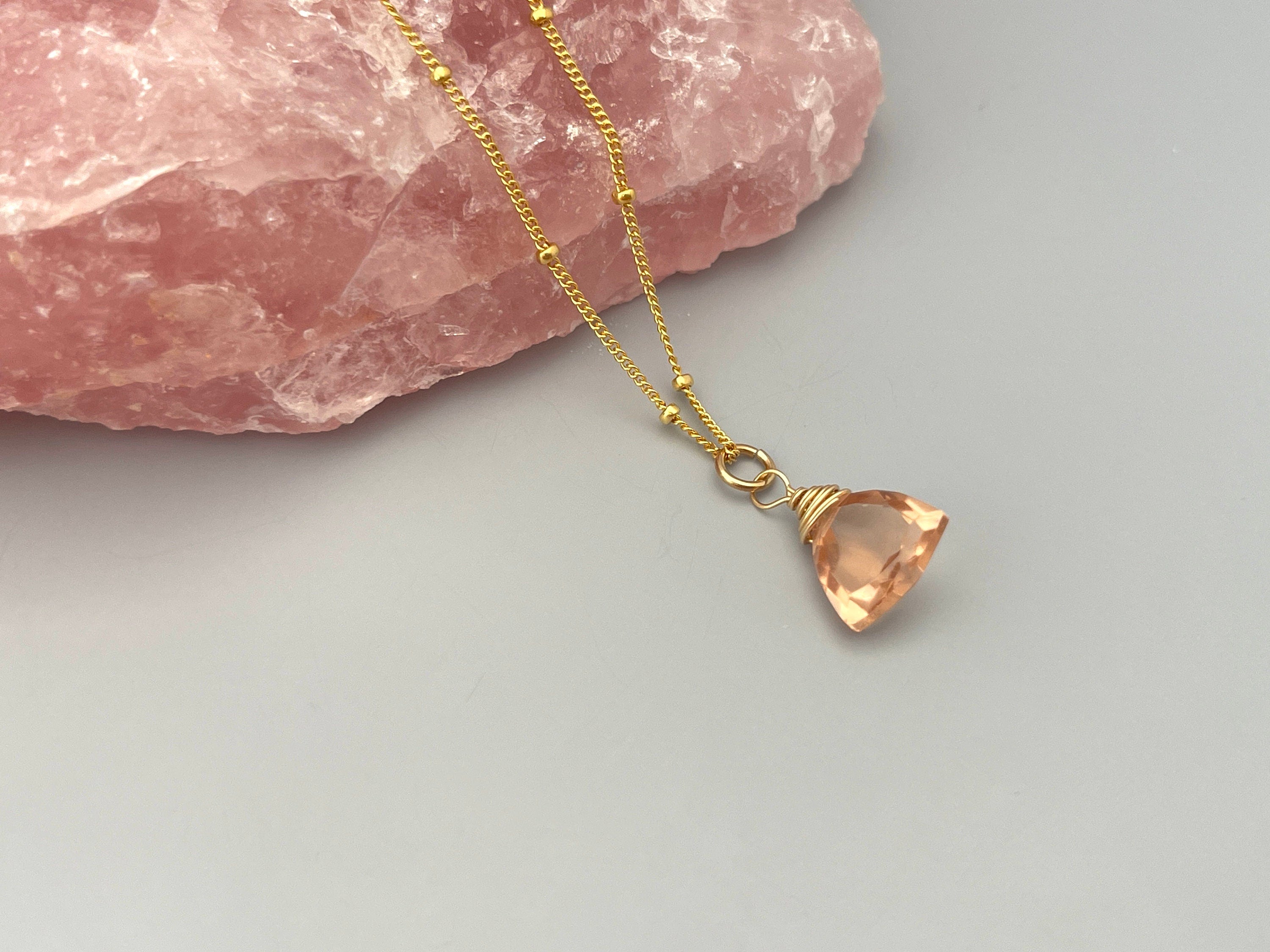 Morganite Necklace Rose Gold Handmade gemstone pendant Sterling Silver, 14k Gold peach blush pink quartz Jewelry crystal necklace for women