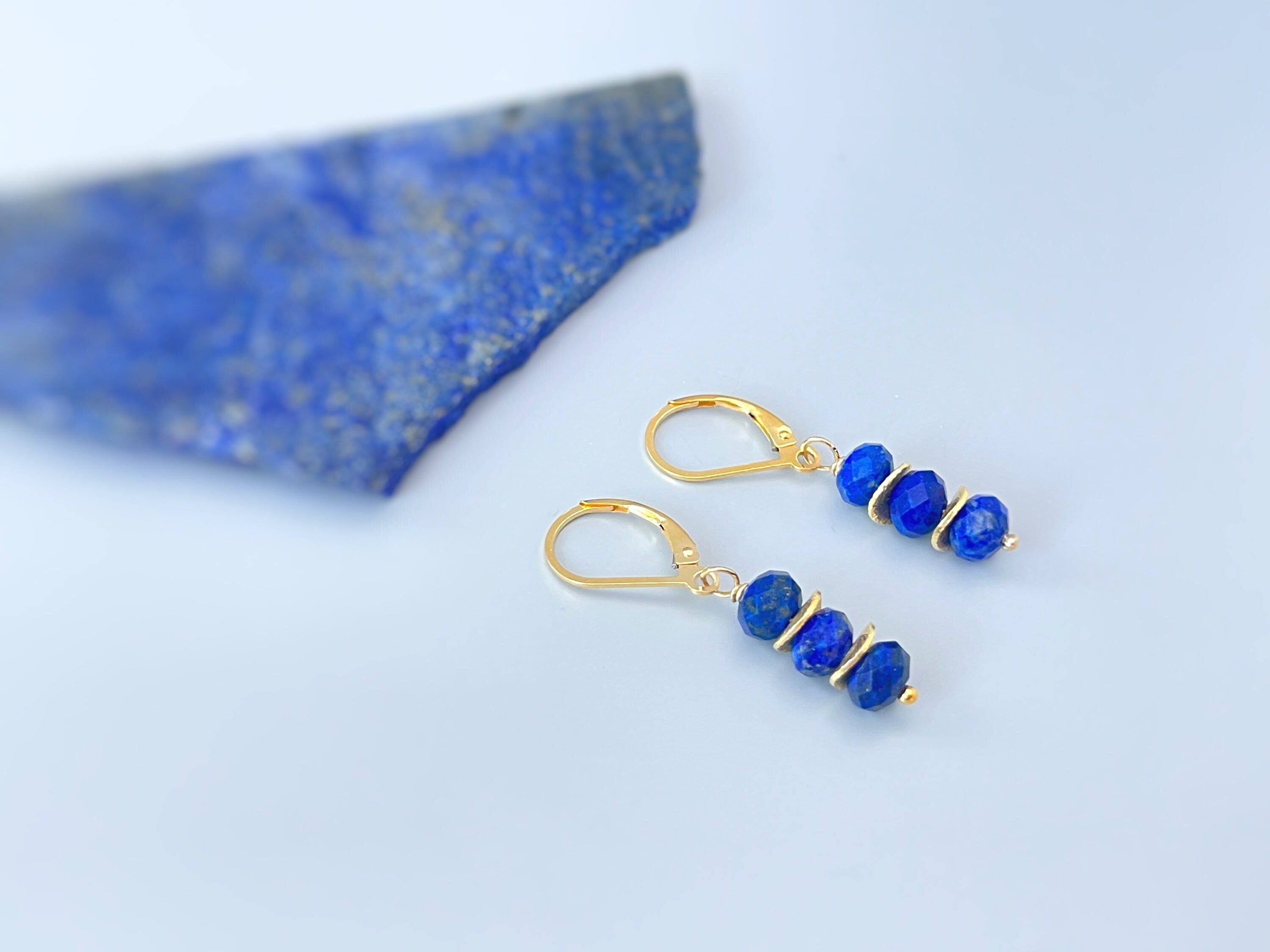 Lapis Lazuli Earrings dangle, 14k gold lightweight everyday jewelry