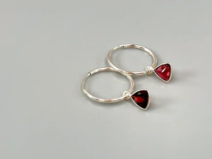 Garnet Hoop earrings Sterling Silver Dangly huggie earrings dainty gemstone earrings handmade jewelry red