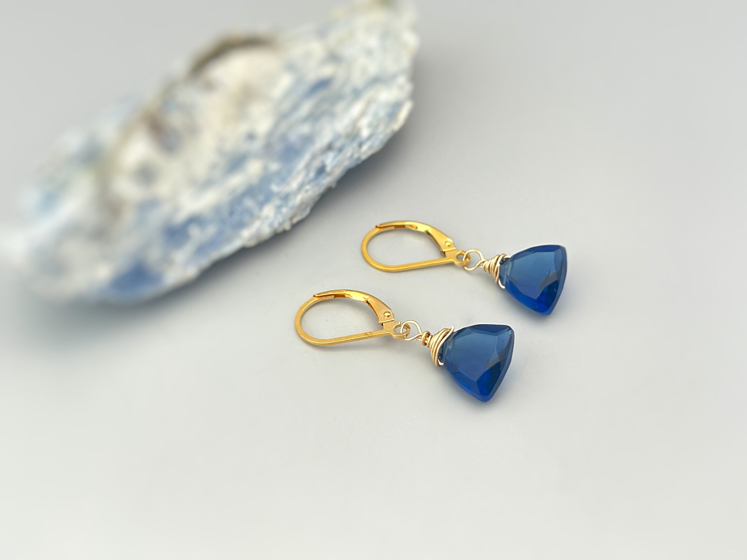 Dainty Sapphire Blue Earrings dangly 14k gold sterling silver boho dangle gemstone handmade jewelry for women September Birthstone