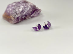 Crescent Moon Amethyst Stud Earrings in Sterling Silver