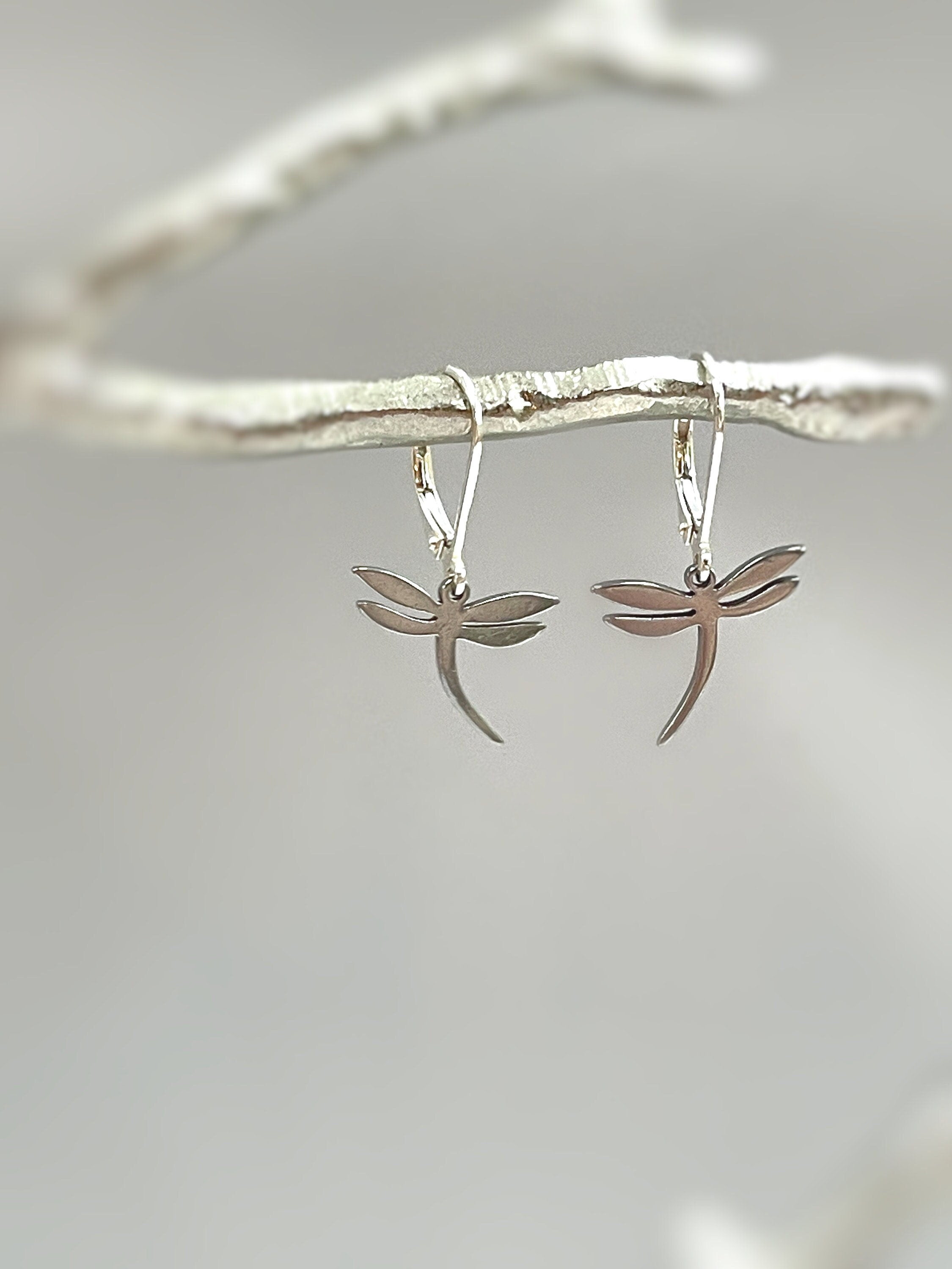 Dragonfly Earrings dangle Rose Gold