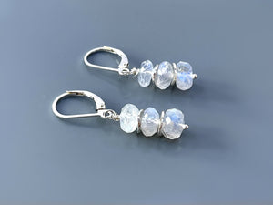 Blue Moonstone earrings dangle, Sterling Silver