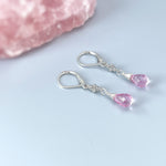 Crystal and Pink Topaz earrings dangle, Sterling Silver