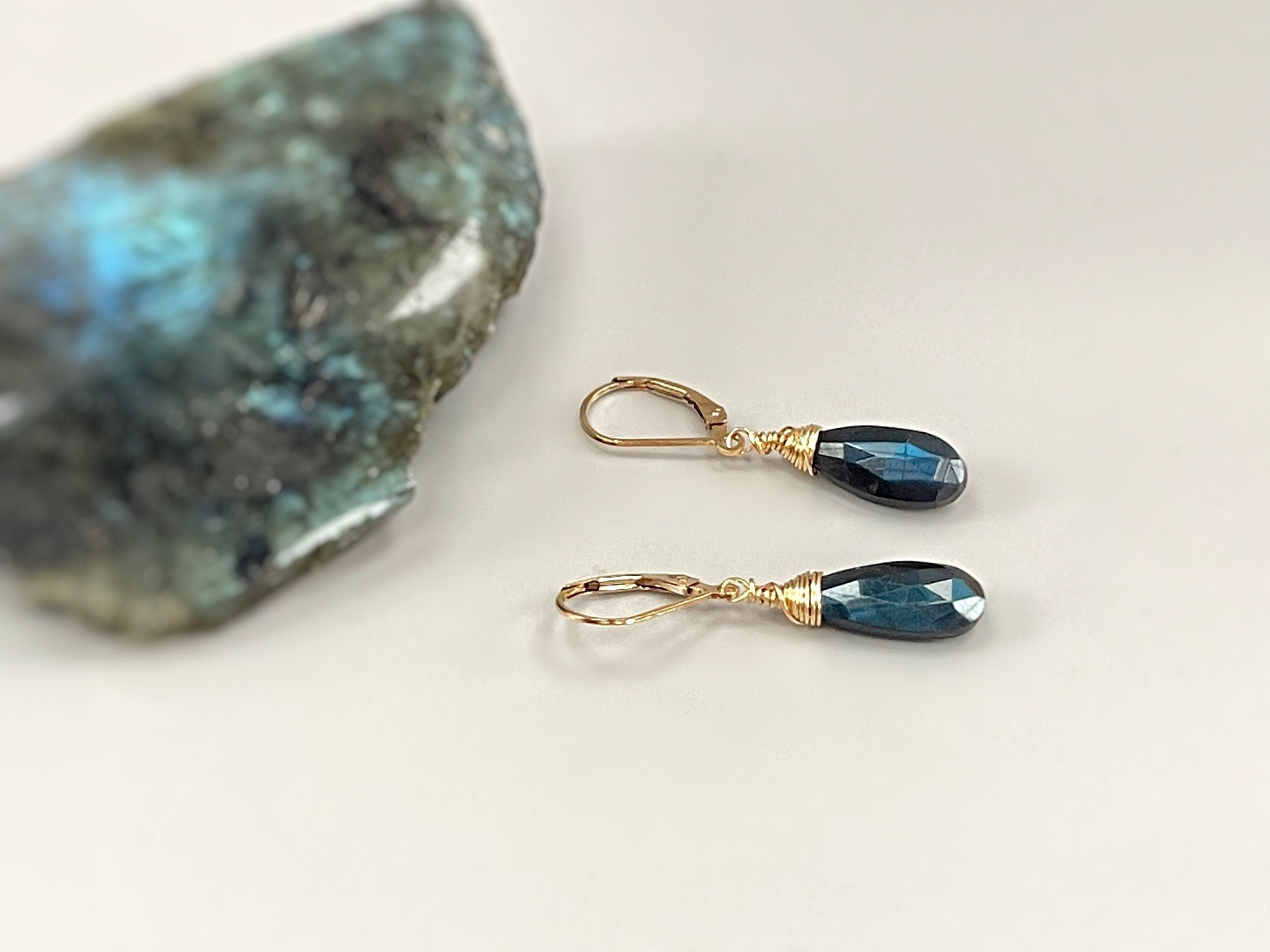 Deep and Dark Faceted Labradorite earrings, Labradorite Leverback Earrings