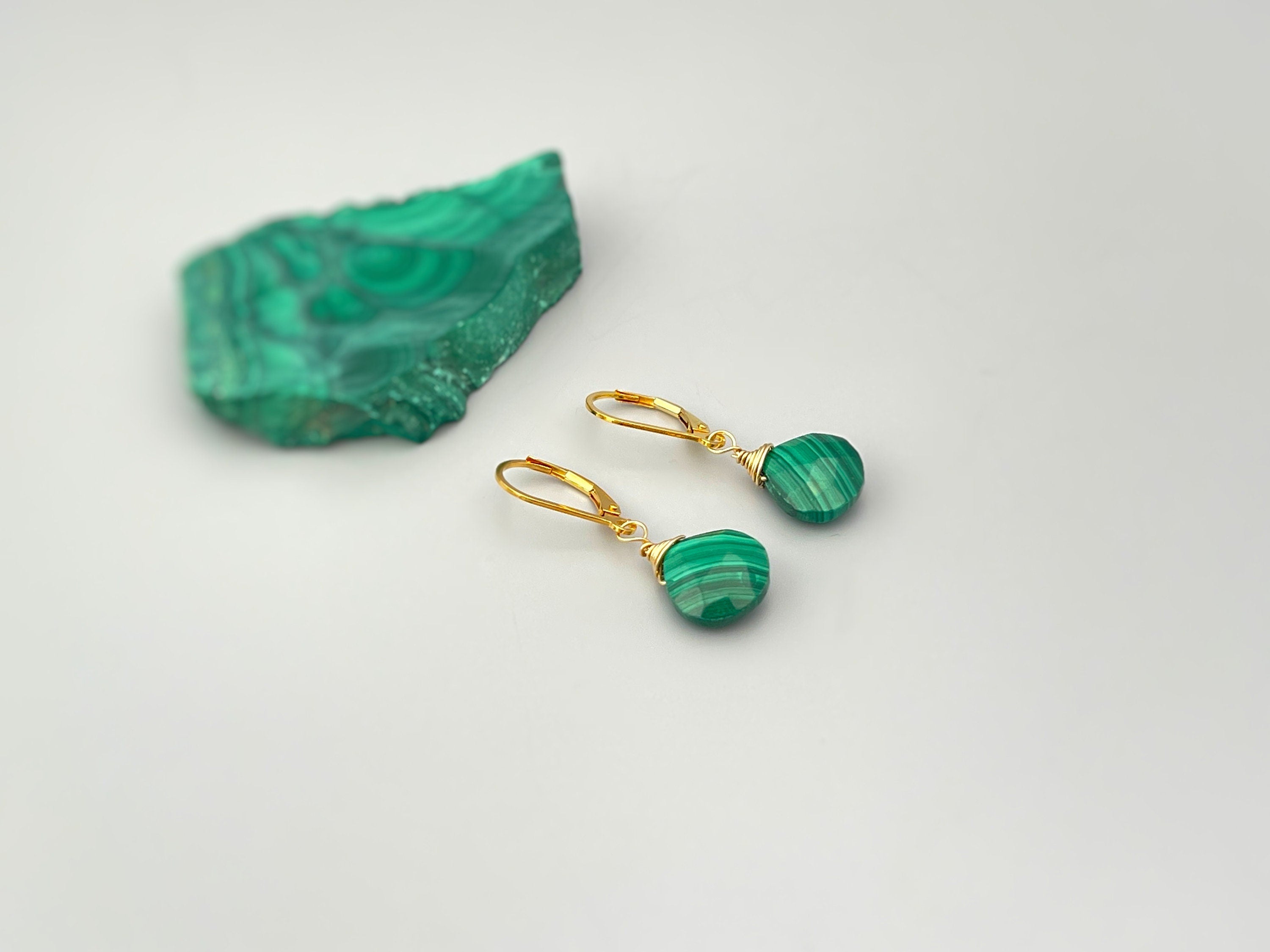 Malachite Earrings Silver, dangle, Boho Green gemstone 14k Gold Fill, Rose Gold dangly handmade Birthstone artisan jewelry for women