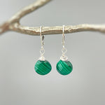 Malachite Earrings Silver, dangle, Boho Green gemstone 14k Gold Fill, Rose Gold dangly handmade Birthstone artisan jewelry for women