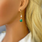 Facetted Malachite and Crystal Earrings Gold