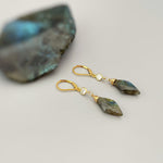 Handmade Labradorite earrings gold dangle Crystal Gemstone 14k dangly tear drop boho gemstone jewelry for women, birthstone gift for wife