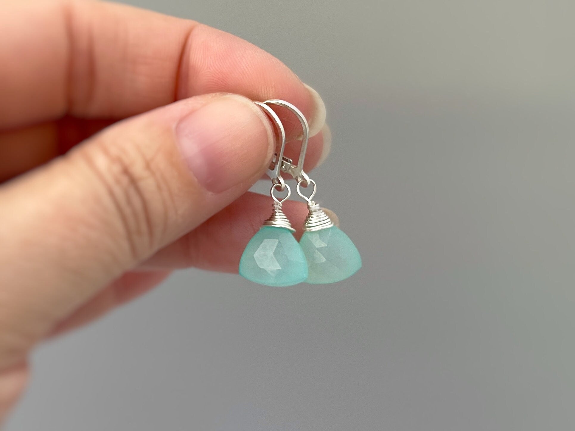 Aqua Chalcedony earrings dangle Sterling Silver