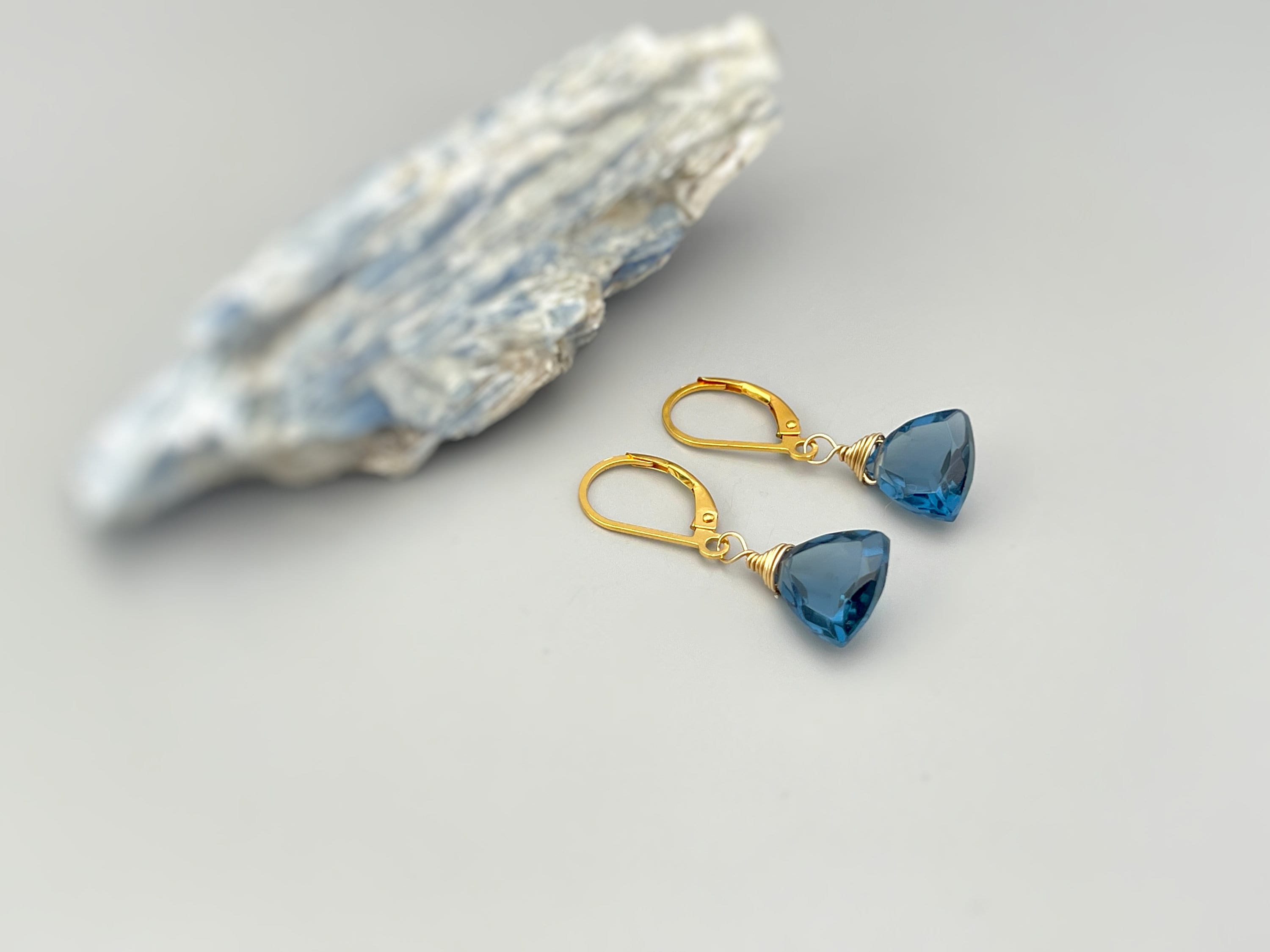 Dainty London Blue Earrings dangly sterling silver 14k gold boho dangle Topaz Quartz gemstone handmade jewelry for women November Birthstone