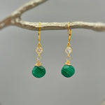 Malachite Green earrings dangle Dainty Gold Crystal Gemstone 14k dangly tear drop boho handmade jewelry for women, birthstone gift for wife