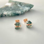Moss Agate Stud Earrings Rose Gold, 14k gold Fill, Sterling Silver