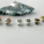 Moss Agate Stud Earrings Rose Gold, 14k gold Fill, Sterling Silver