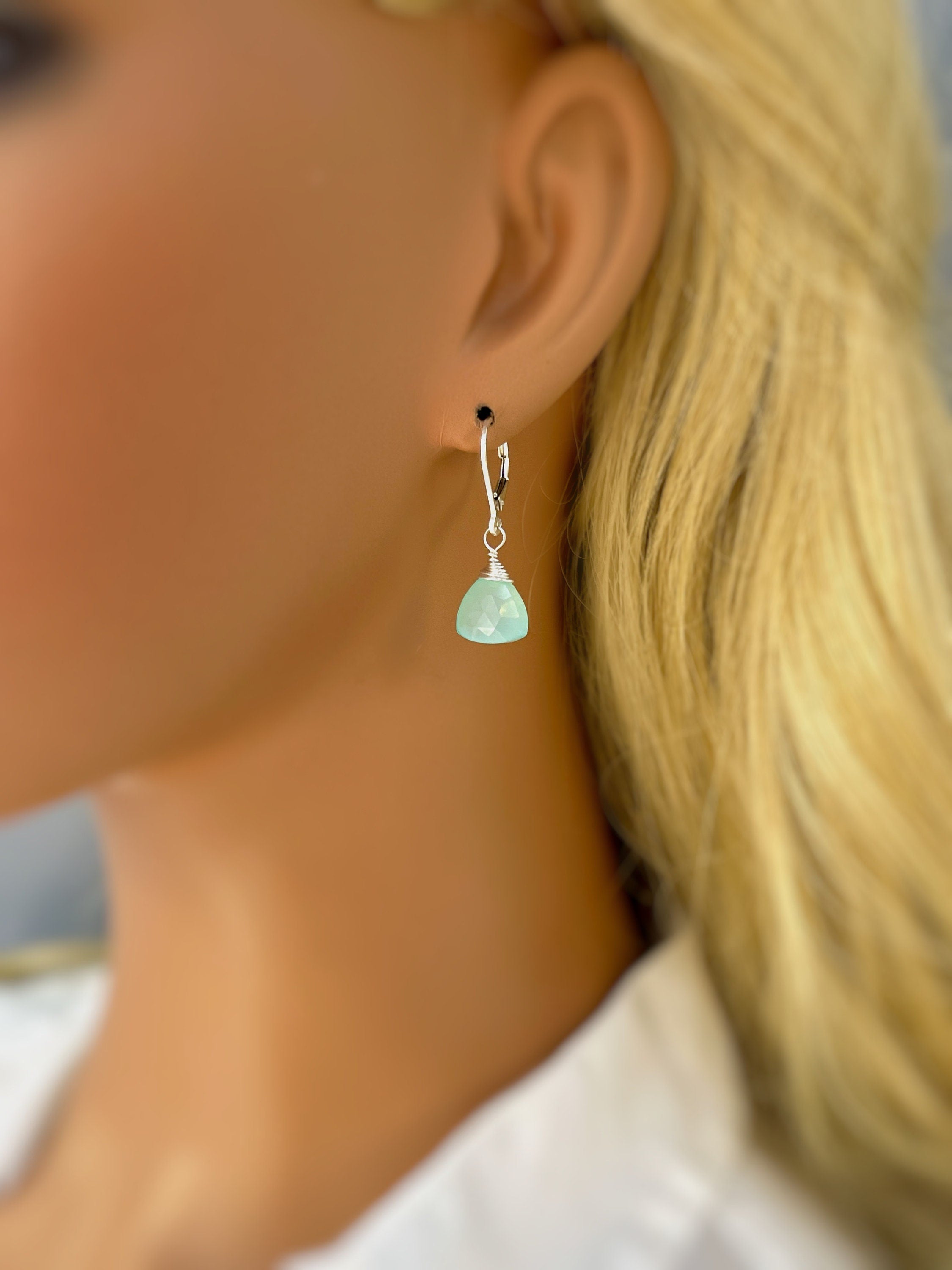 Aqua Chalcedony earrings dangle Sterling Silver