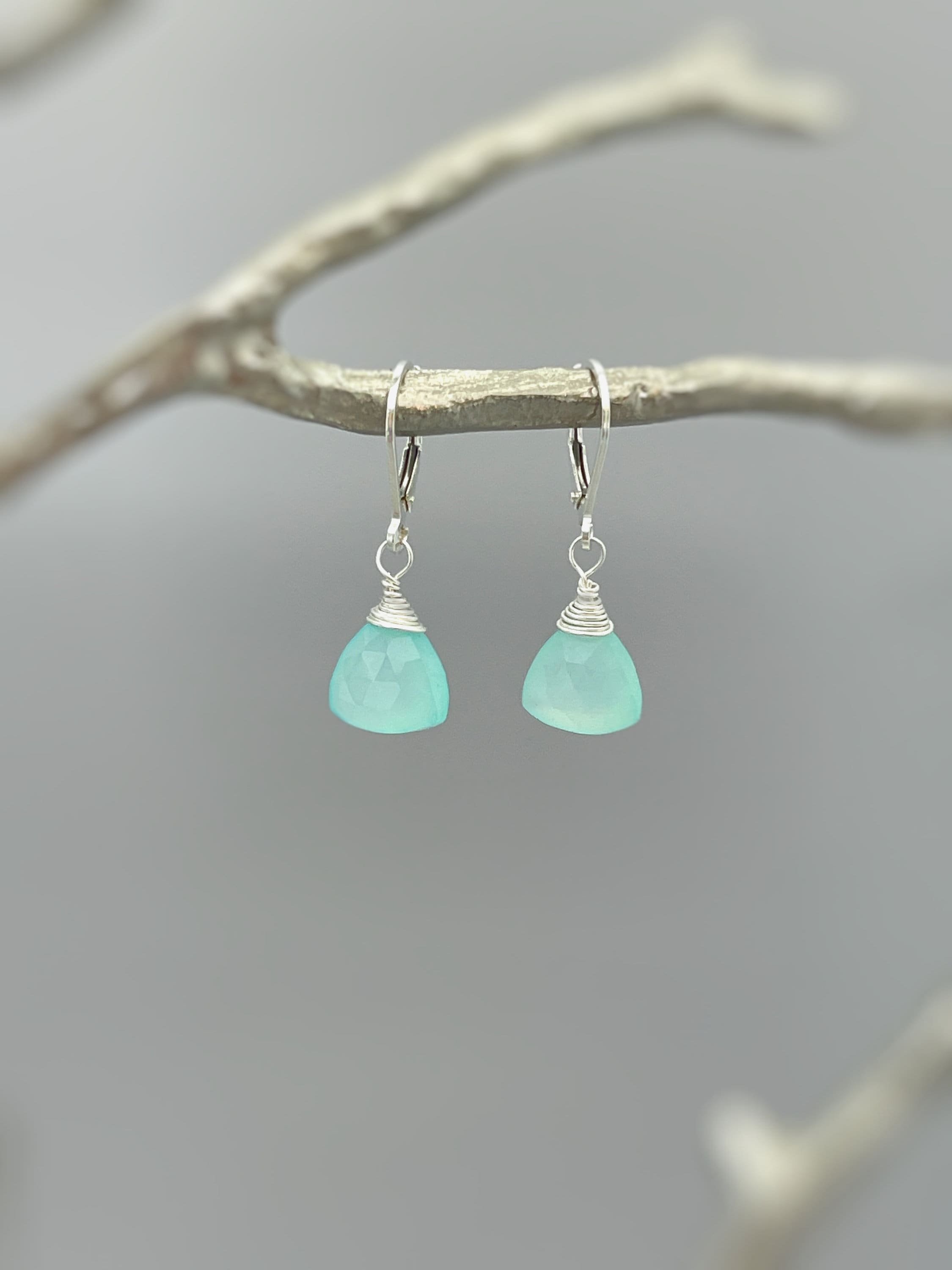 Aqua Chalcedony earrings dangle Sterling Silver