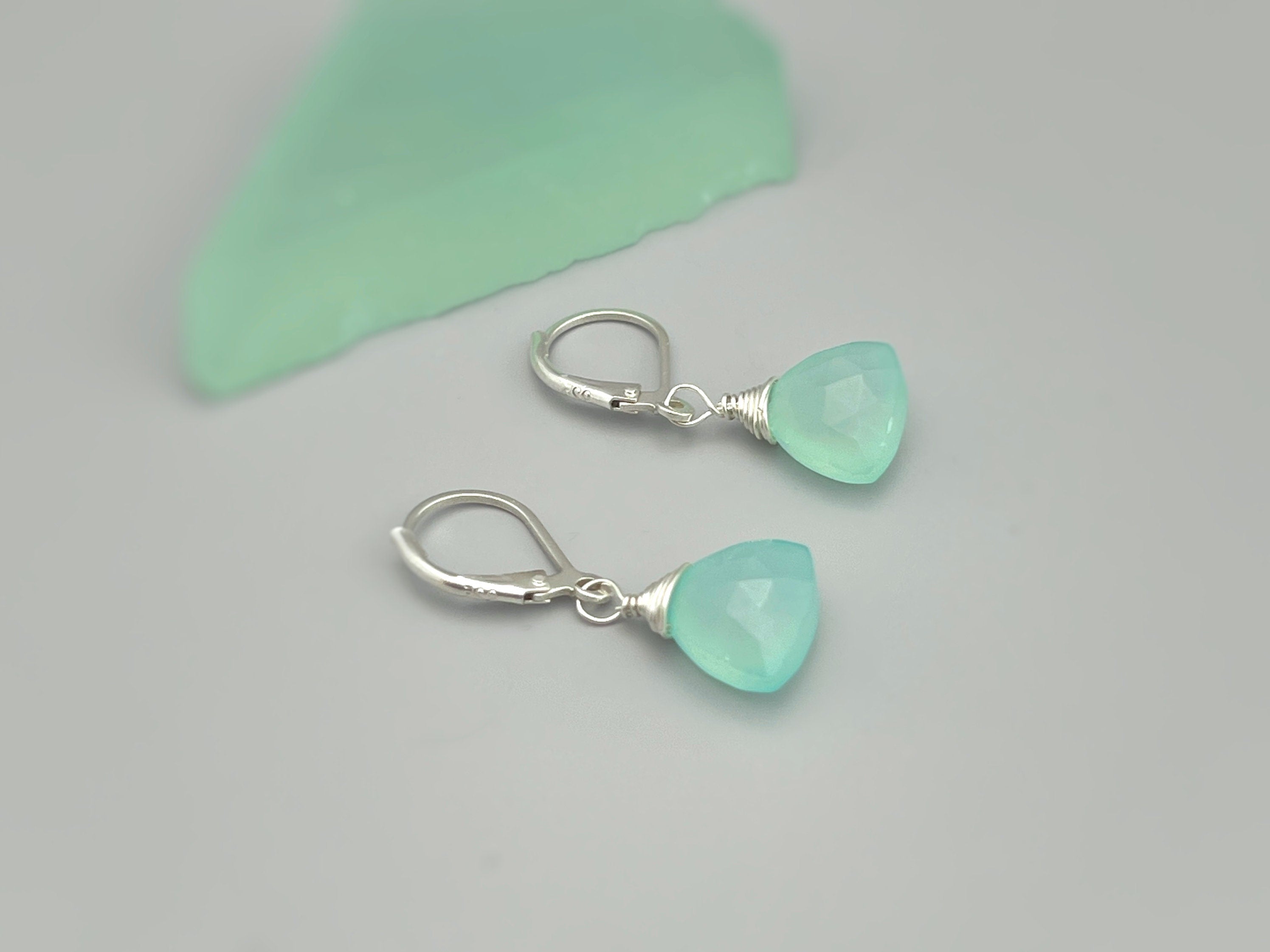 Aqua Chalcedony earrings dangle Sterling Silver
