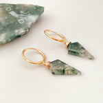 Moss Agate Earrings Sterling Silver Huggie Hoops