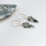 Moss Agate Hoop Earrings Dangle 14k Gold Fill Huggie Hoops