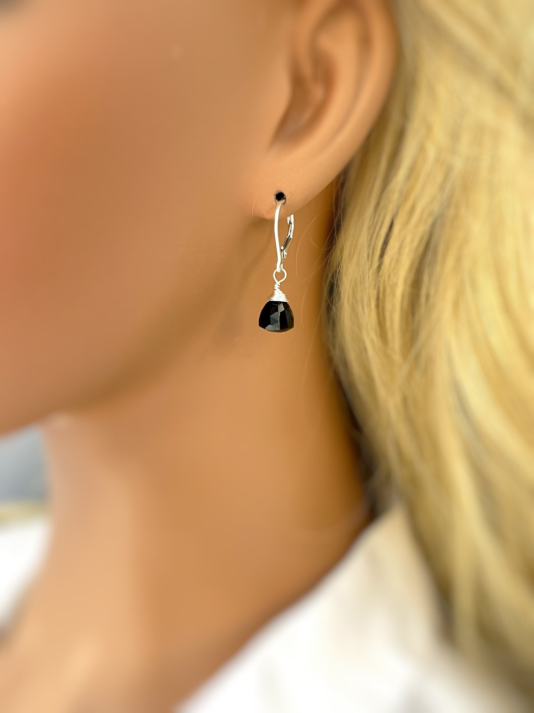 Onyx earrings dangle Sterling Silver