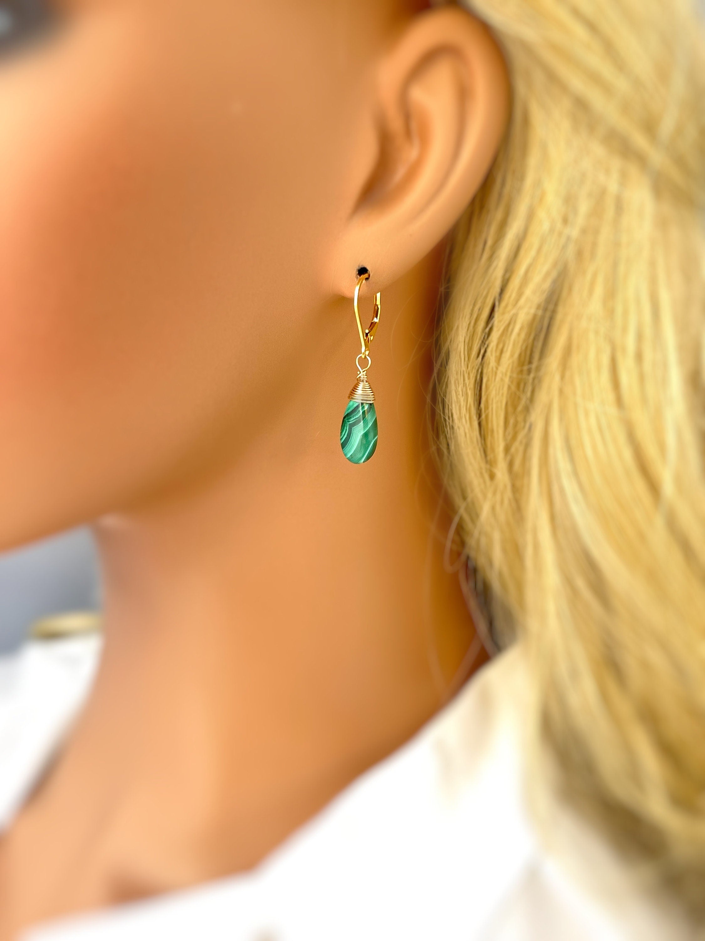 Malachite Earrings Dangle Sterling Silver Leverback